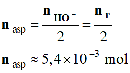 n asp = 5,3 E-3 mol