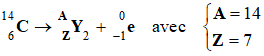quation de la raction : A = 14 et Z = 7
