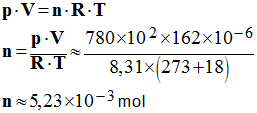 n = 5,23 E-3 mol