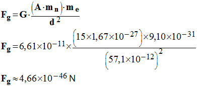 Force gravitationnelle F = 4,66 E-46 N