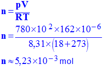 n = 5,23 E-3 mol