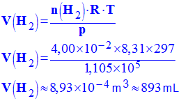 V (H2) = 893 mL