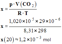 x (20) = 1,2 E-3 mol