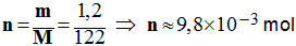 n = 9,8 E-3 mol