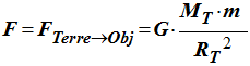 Force de gravitation F