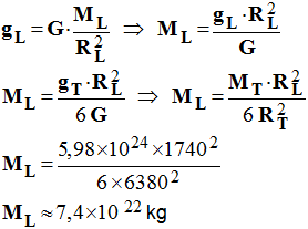 M L = 7,4 E22 kg