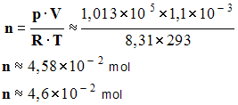 n = 4,6 E-2 mol