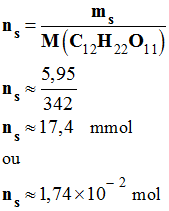 Quantité de matière de saccharose : 1,74 E-2 mol