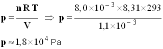 Pression du dioxyde de carbone : p = 1,8 E4 Pa