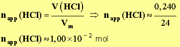 n App (HCl) = 1,0 E-2 mol