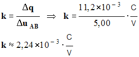 k = 2,24 E-3 C / V
