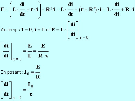 expression de di / dt (t = 0 s) = I0 / tau
