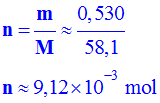 n = 9,12 E-3 mol
