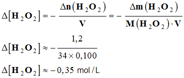 variation de C (H2O2) - 0,35 mol / L