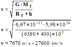 v = 7670 m / s = 27600 km / h