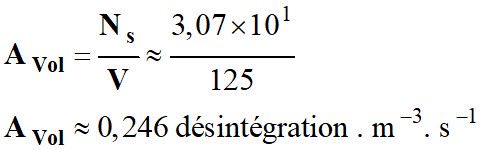 A vol = 0,246 dsintgration / mtrecube / seconde