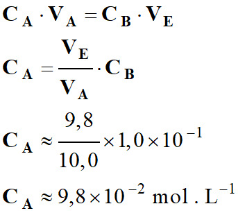 C A = 9,8 E-2 mol / L