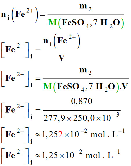 C (Fe2+) = 1,25 E-2 mol / L