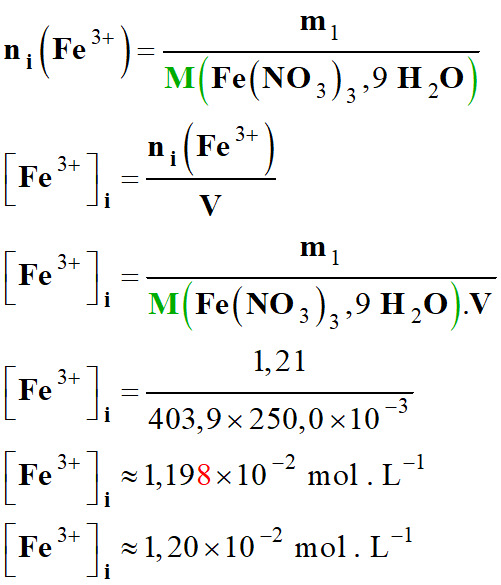 C (Fe3+) = 1,20 E-2 mol / L