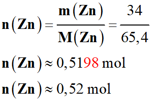n (Zn) = 0,52 mol
