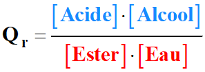 quotient de raction de l'hydrolyse d'un ester