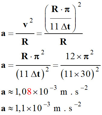 a = 1,1 E-3 m / s