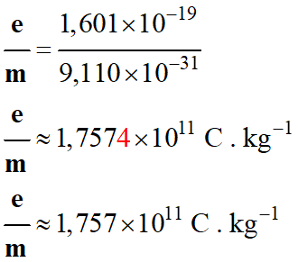 e/m=1,757 E11 C / kg