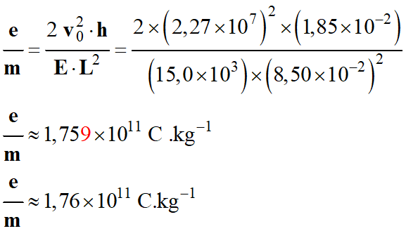 e/m = 1,76 E11 C / kg