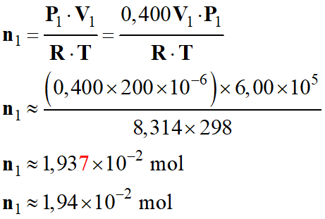 n1 = 1,94 E-2 mol
