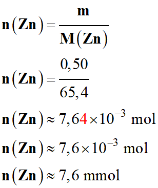 Quantit de matire initiale de zinc : 7,6 mmol