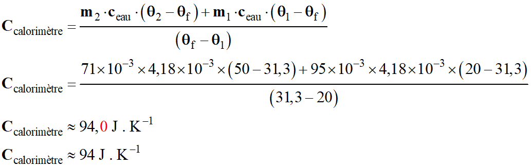Ccalorimtre = 94 J/K