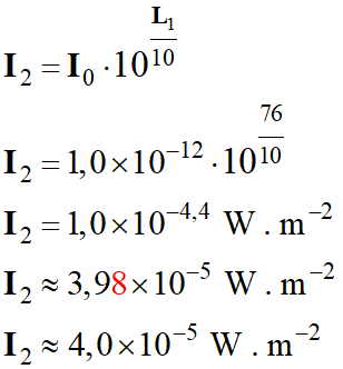 I2 = 4,0 E-5 W / m2