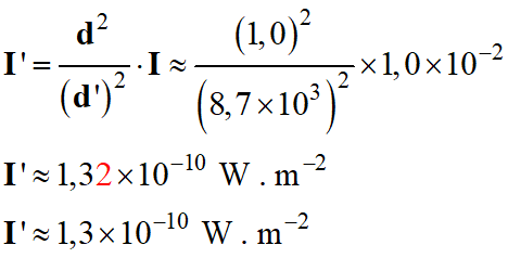 I' = 1,3 E-10 W / m2