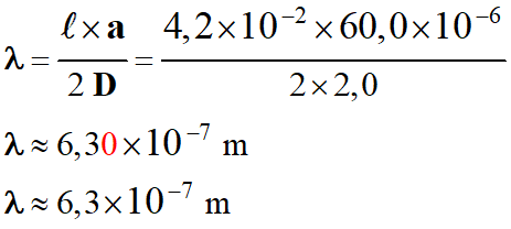 longueur d'onde 6,3 E-7 m