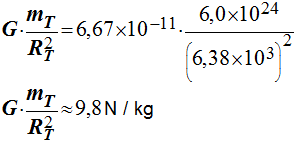 G . mT / RT = 9,8 N / kg