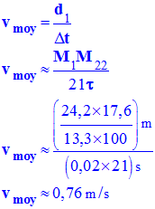 v moy = 0,76 m / s