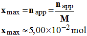 xmax = 5,00 E-2 mol