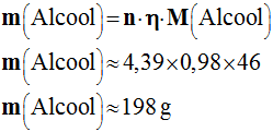 m (alcool) = 198 g