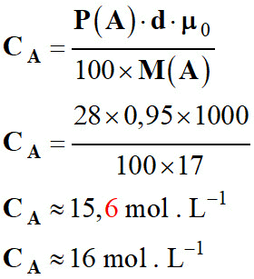 C A = 16 mol / L environ