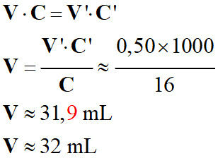 V = 32 mL
