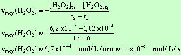 v moy (H2O2) = 1,1 E-5 mol / L / s