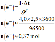 n (e-) = 0,37 mol