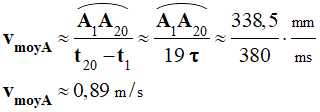 vmoy A = 0,89 m / s